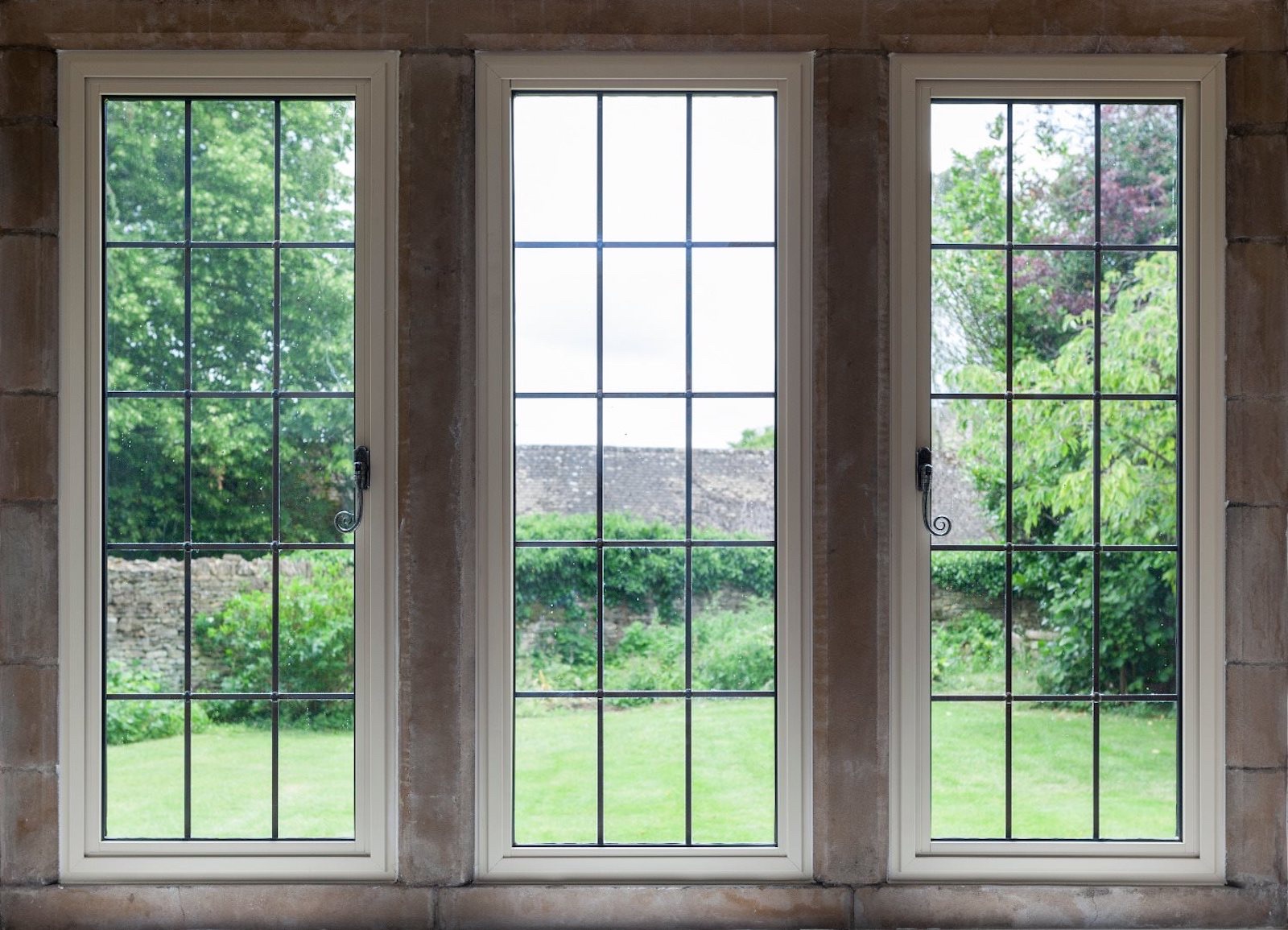 Cream period windows with traditional glazing bars seen from inside