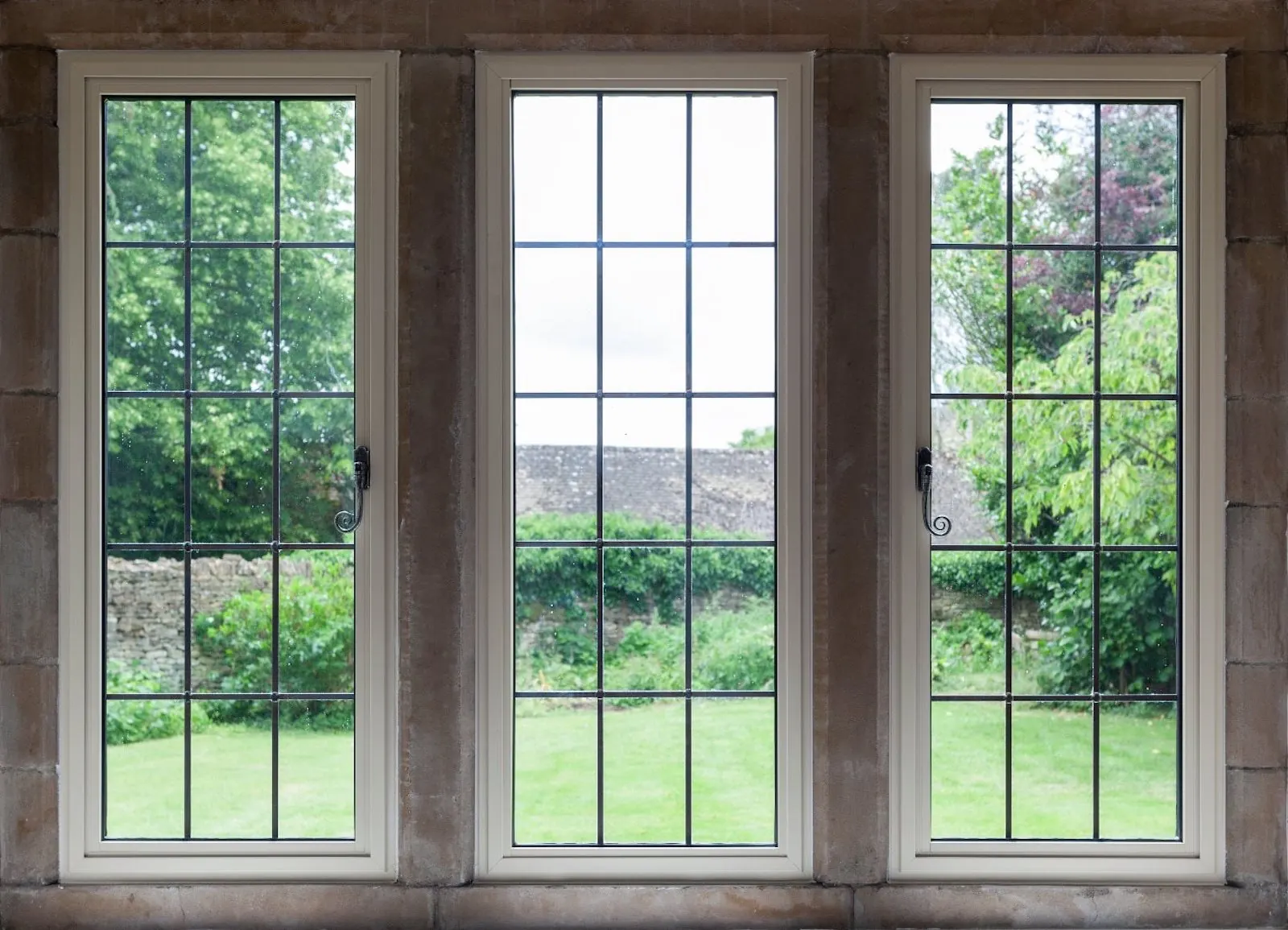 Cream period windows with traditional glazing bars seen from inside